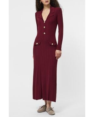 French Connection Long Sleeve Rib Knit Maxi Dress - Red