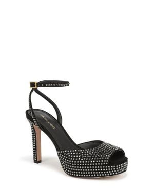 Veronica Beard Brianne Crystal Ankle Strap Platform Sandal - Black