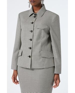 Marina Rinaldi Teglia Houndstooth Virgin Wool Twill Jacket - Gray