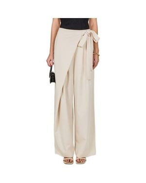 Endless Rose Faux Wrap Wide Leg Pants - Natural
