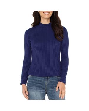 Liverpool Los Angeles Long Sleeve Mock Neck Rib Top - Blue