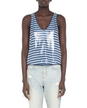 Zadig & Voltaire Tarys Sequin Stripe Sleeveless Tank - Blue
