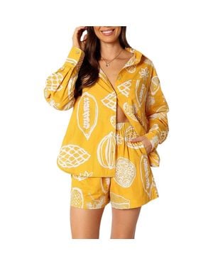 Petal & Pup Bonnie Cotton & Linen Button-Up Shirt & Shorts Set - Yellow