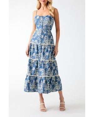 Guess Evelyn Eyelet Embroidery Midi Dress - Blue