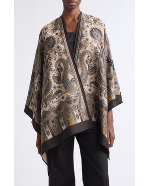 Etro Paisley Wool Blend Jacquard Cape - Brown