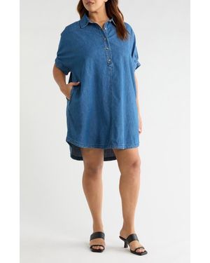 Treasure & Bond Chambray Polo Shift Dress - Blue