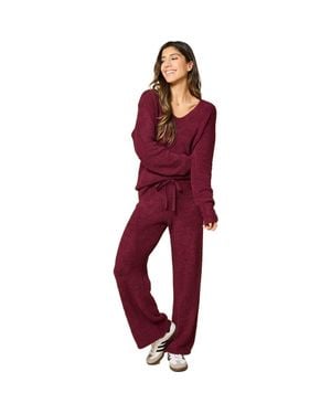 Softies Solid Marshmallow V-Neck Lounge Set - Red