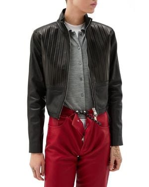 Versace Crop Plonge Leather Jacket - Red