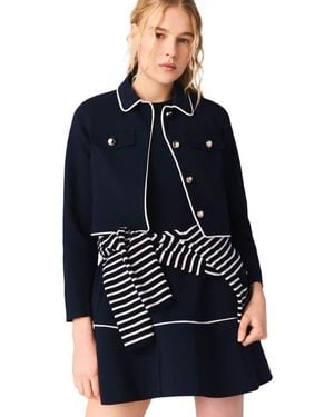 Maje Short Jacket With Contrast Trim - Blue