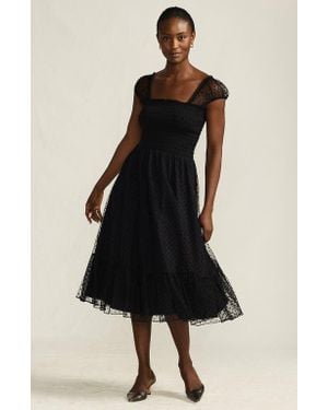 Lands' End Flocked Chiffon Midi Dress - Black