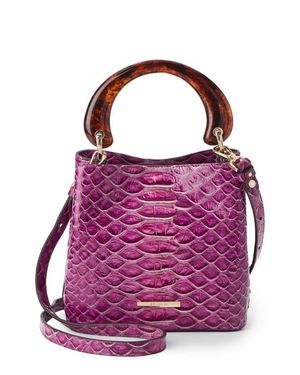 Brahmin Mod Mini Amelia Croc Embossed Leather Bucket Bag - Purple