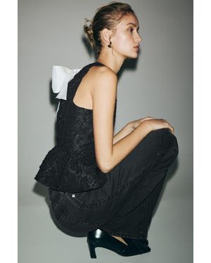 H&M Bow-Detail Peplum Top - Black