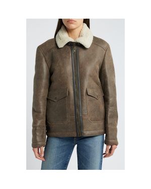 Schott Nyc Genuine Shearling Lined Bomber Jacket - Brown