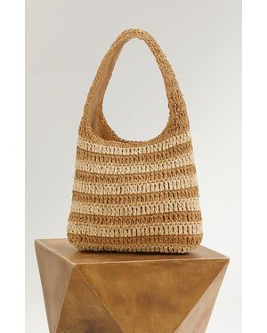 Crescent Striped Weave Bag - Natural