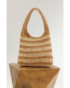 Crescent Striped Weave Bag - Natural