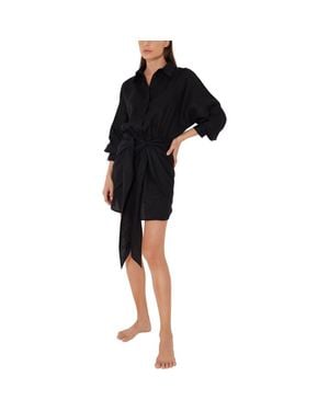 Moeva Guadalupe Linen Shirt Dress With Tie-Front Detail - Black