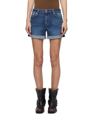 7 For All Mankind Midroll Stretch Denim Shorts - Blue