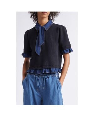 Cinq À Sept Shelly Denim Trim Sweater - Blue
