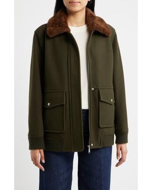 Sam Edelman Relaxed Bomber Jacket With Faux Shearling Collar - Black