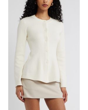 Open Edit Button Front Peplum Cardigan - Multicolor