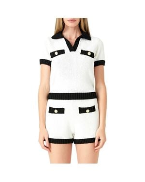 Endless Rose Contrast Detail Short Sleeve Sweater - White