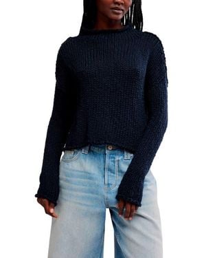 Free People Opal Roll Neck Crop Sweater - Blue
