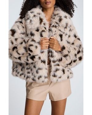 Kenneth Cole Oversize Faux Fur Crop Jacket - Natural