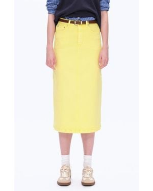 Bayeas Slit Hem Denim Midi Skirt - Yellow