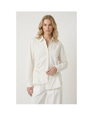 Modenaire Side Drawstring Detail Button-Up Shirt - White