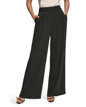Donna Karan Pinstripe High Waist Wide Leg Pants - Black