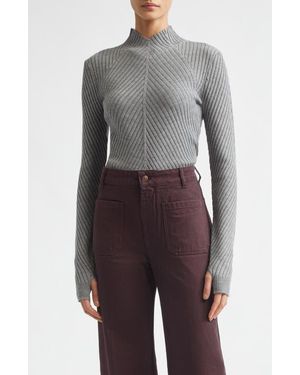 Victoria Beckham Merino Wool Rib Sweater - Blue