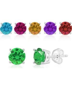 Donatello Gian 6 Pack Sterling Created Gemstone Earrings - Purple