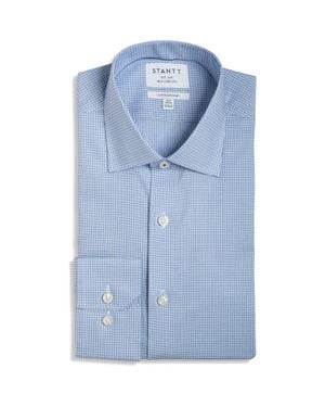 STANTT Contemporary Fit Wrinkle Resistant Cotton Dobby Dress Shirt - Blue