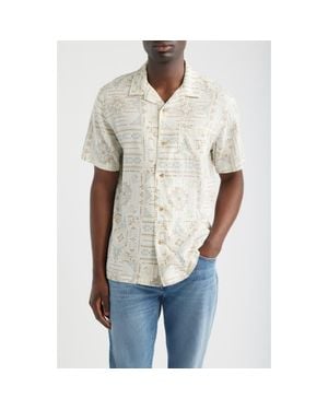 Pendleton Geo Print Linen Blend Camp Shirt - Multicolor
