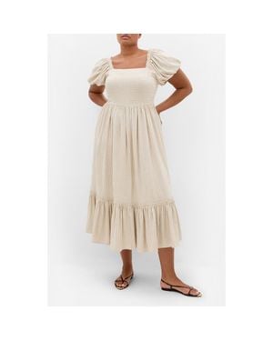 City Chic Simone Stripe Puff Sleeve Midi Dress - Natural