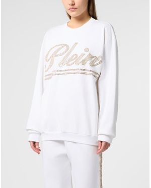 Philipp Plein Washed Open Back Sweatshirt Strass Signature - White