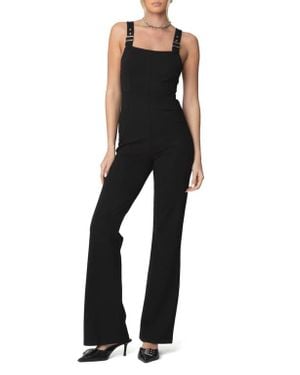 Edikted Bianka Buckle Strap Flare Jumpsuit - Black