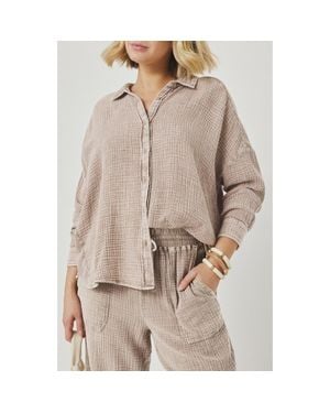 Splendid Ava Cotton Gauze Button-Up Shirt - Natural