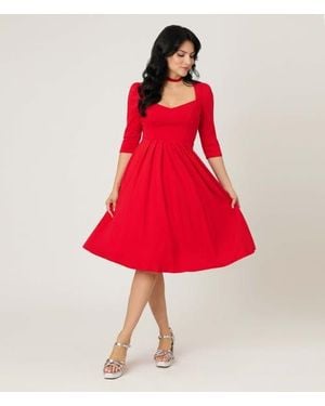 Unique Vintage Sweetheart Swing Dress - Red