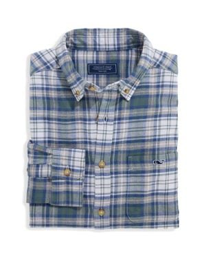 Vineyard Vines Great Point Plaid Stretch Flannel Button Down Shirt - Blue