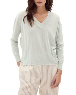 DELUC Cefalonia Drop Shoulder Semisheer Cotton Blend Sweater - Gray
