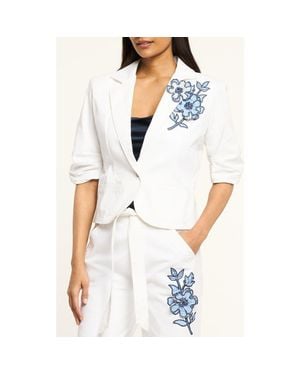 Cinq À Sept Striped Floral Appliqué One-Button Blazer - White