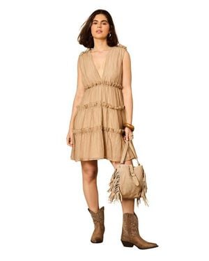 Oasis Tiered Detail V-Neck Mini Dress - Natural