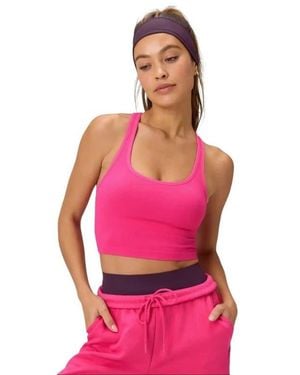 Fabletics Seamless Cropped Built-In Bra Tank - Pink