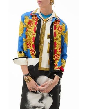 Versace Barocco Print Silk Twill Bowling Shirt - Orange