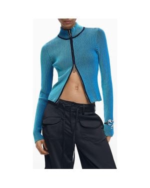 Desigual Front Zip Rib Jacket - Blue