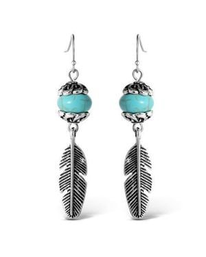 Jessica Simpson Bead Feather Drop Earrings - Blue