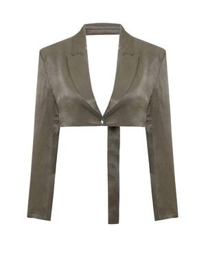 Pcfg Linen Blend Crop Shiny Woven Jacket - Green