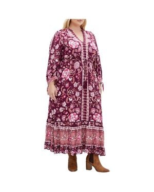 City Chic Trinity Print Long Sleeve Maxi Dress - Red
