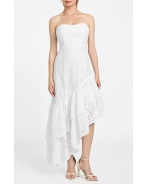 Guess Joyce Embroidered Eyelet Cotton High-Low Dress - White